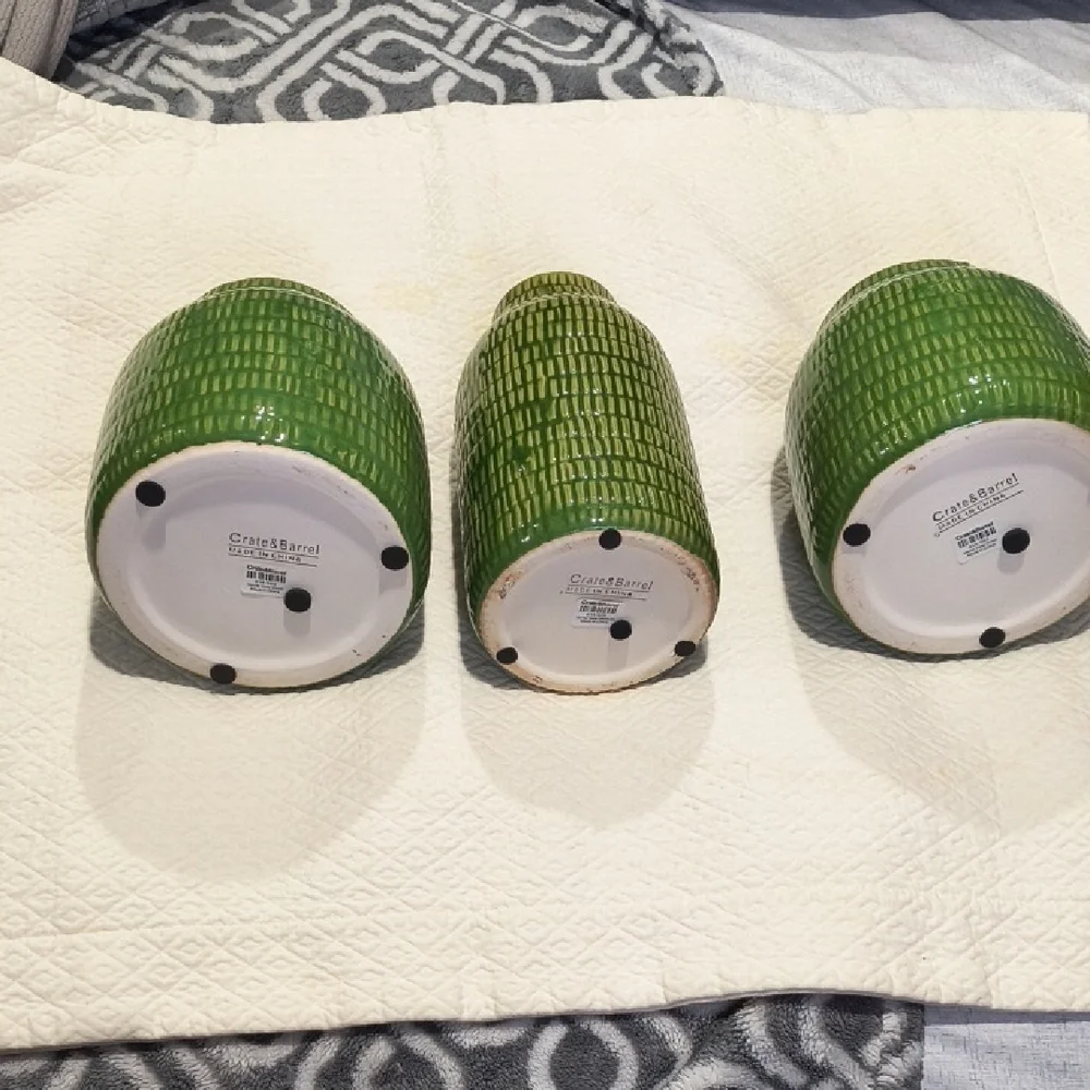 Crate & Barrel Verde Vase Set - 2 Small and 1 Medium